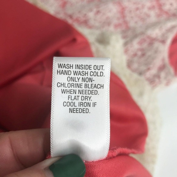 Elle Dress Womens 8 Coral Ivory Lace Overlay Fit & Flare Sleeveless Lined Ribbon - Picture 7 of 7